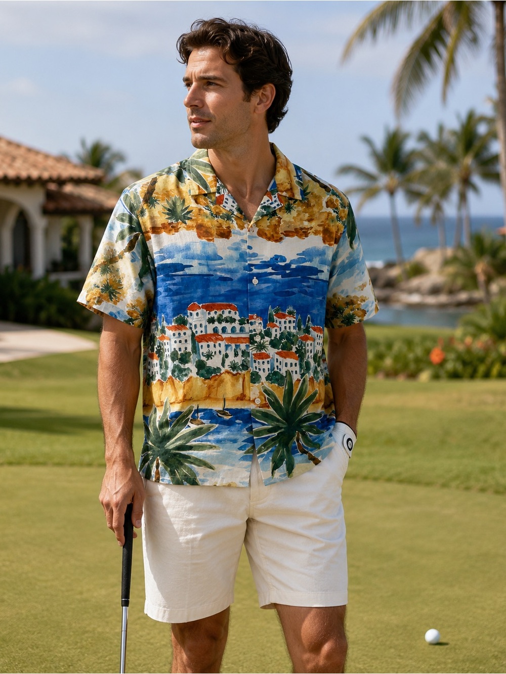 Common People "Havana" Shirt | Men Mediterranean Coastal Print Camp Shirt Size S